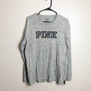 Victoria's Secret Pink Crew Neck Logo Gray Long Sleeve